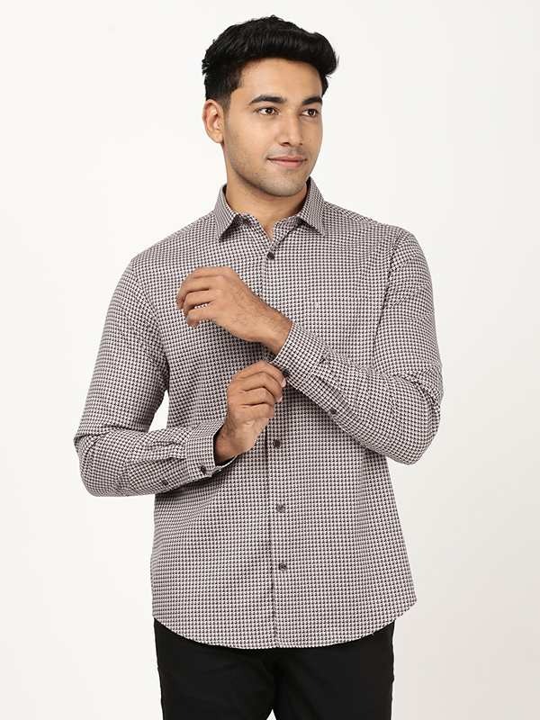 Indian Terrain Men's Regular Fit Full Sleeve Self Design Grey Shirt
